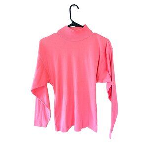 Vintage Forenza Coral Pink Ribbed Mock Neck Batwing Sleeve Top Size M 90s Y2K